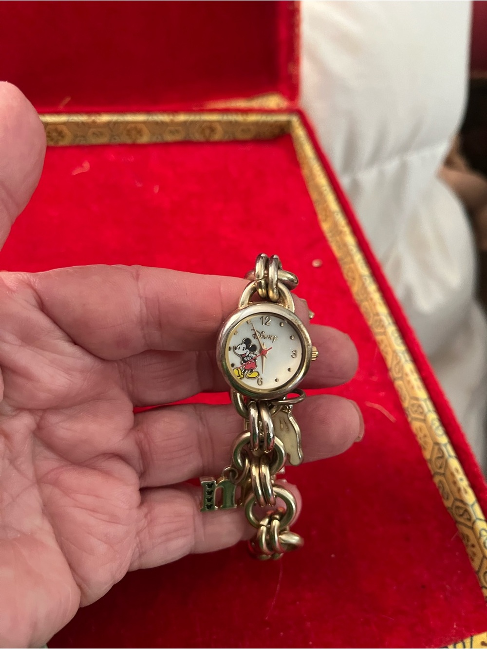 Disney Gold-Tone Mickey Mouse Charm Bracelet Watch